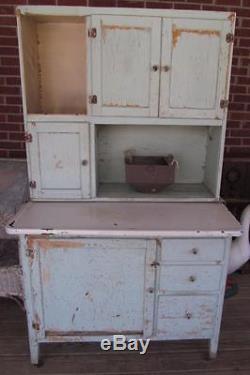 Antique Ivy Green Farmhouse Kitchen Hoosier Cabinet Flour Bin