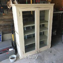 Vintage Wood Kitchen Cabinet Cupboard Shelf Glass Doors Salvage
