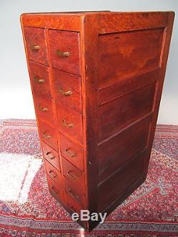 14 Drawer Antique Victorian Raised Paneled Oak File Cabinet