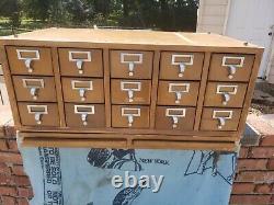 15 Drawer Card Catalog Wood File Cabinet with pull out writing shelves