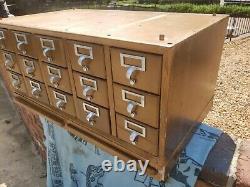 15 Drawer Card Catalog Wood File Cabinet with pull out writing shelves