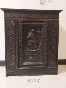 17th Century Charles II English Oak Carved Cabinet Dated 1653