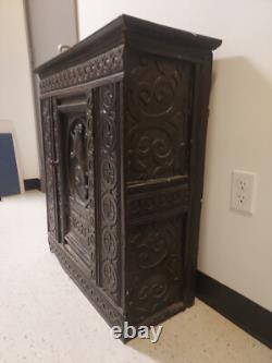 17th Century Charles II English Oak Carved Cabinet Dated 1653