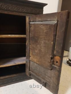 17th Century Charles II English Oak Carved Cabinet Dated 1653