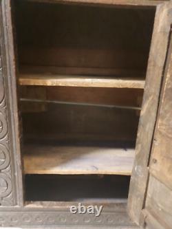 17th Century Charles II English Oak Carved Cabinet Dated 1653