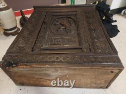 17th Century Charles II English Oak Carved Cabinet Dated 1653