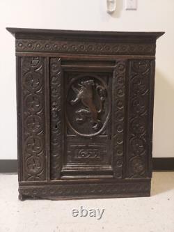 17th Century Charles II English Oak Carved Cabinet Dated 1653