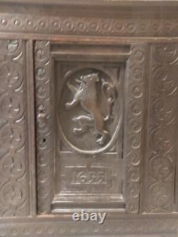 17th Century Charles II English Oak Carved Cabinet Dated 1653