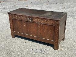 17th century carved oak coffer primitive blanket chest 1600s antique Jacobean