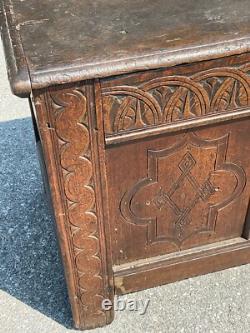 17th century carved oak coffer primitive blanket chest 1600s antique Jacobean