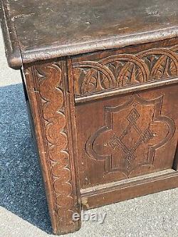 17th century carved oak coffer primitive blanket chest 1600s antique Jacobean