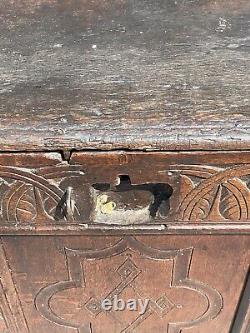 17th century carved oak coffer primitive blanket chest 1600s antique Jacobean