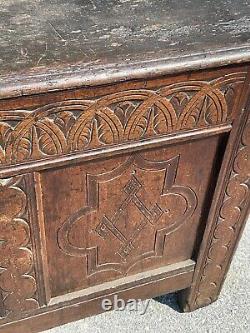 17th century carved oak coffer primitive blanket chest 1600s antique Jacobean