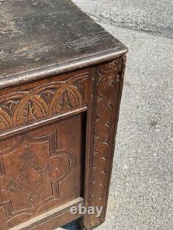 17th century carved oak coffer primitive blanket chest 1600s antique Jacobean