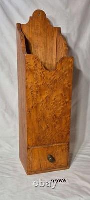 1800's Antique Rare Birdseye Maple One Drawer Wall Hanging Fireplace Match Safe