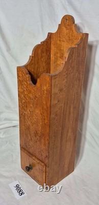 1800's Antique Rare Birdseye Maple One Drawer Wall Hanging Fireplace Match Safe