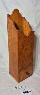 1800's Antique Rare Birdseye Maple One Drawer Wall Hanging Fireplace Match Safe