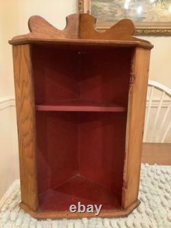 1800s Antique Primitive Countertop Wall Hung Corner Cabinet Painted Red Inside