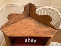 1800s Antique Primitive Countertop Wall Hung Corner Cabinet Painted Red Inside
