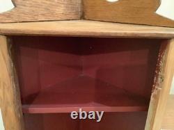 1800s Antique Primitive Countertop Wall Hung Corner Cabinet Painted Red Inside