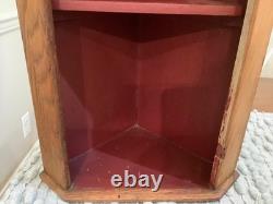 1800s Antique Primitive Countertop Wall Hung Corner Cabinet Painted Red Inside