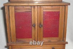 1880s Chestnut 2 Door 2 Drawer Orig RED Paint SALESMAN'S SAMPLE CABINET 10.75 H