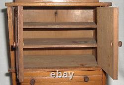 1880s Chestnut 2 Door 2 Drawer Orig RED Paint SALESMAN'S SAMPLE CABINET 10.75 H