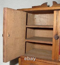 1880s Chestnut 2 Door 2 Drawer Orig RED Paint SALESMAN'S SAMPLE CABINET 10.75 H