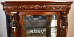 1890 Antique R. J Horner American Empire Tiger Oak carved Griffin China Cabinet