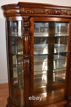 1890 Antique R. J Horner American Empire Tiger Oak carved Griffin China Cabinet