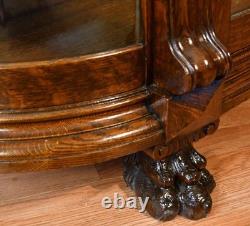 1890 Antique R. J Horner American Empire Tiger Oak carved Griffin China Cabinet