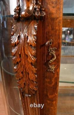 1890 Antique R. J Horner American Empire Tiger Oak carved Griffin China Cabinet