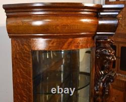 1890 Antique R. J Horner American Empire Tiger Oak carved Griffin China Cabinet