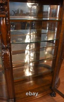 1890 Antique R. J Horner American Empire Tiger Oak carved Griffin China Cabinet