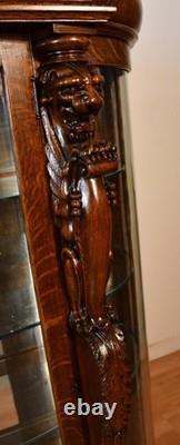 1890 Antique R. J Horner American Empire Tiger Oak carved Griffin China Cabinet
