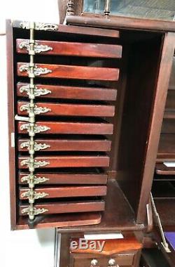 1890's Mahogany Harvard Dental / Medical Cabinet With 15 swing out trays