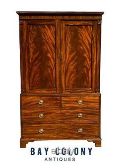 18th C Antique Mahogany Chippendale / Georgian Linen Press / Tv Cabinet