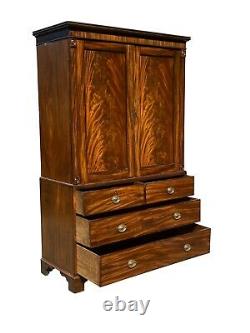 18th C Antique Mahogany Chippendale / Georgian Linen Press / Tv Cabinet