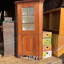 18th Chippendale Softwood Corner Cupboard Cabinet Primitive Country Barn Find @