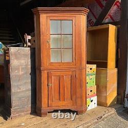 18th Chippendale Softwood Corner Cupboard Cabinet Primitive Country Barn Find @