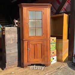 18th Chippendale Softwood Corner Cupboard Cabinet Primitive Country Barn Find @