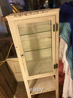 1900s Antique Medical Cabinet Industrial Dental Distressed metal glass Storage