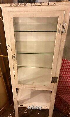 1900s Antique Medical Cabinet Industrial Dental Distressed metal glass Storage