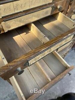 1900s Oak Hardware Nut And Bolt Cabinet Apothecary Ledger Jewlery Industrial