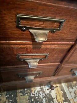 1900s Quartersawn Oak File Cabinet Apothecary Industrial Card Catalog Erbee