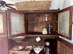 1918 Hoosier Cupboard Cabinet Country Farmhouse Kitchen Primitive Oak Glass Orig