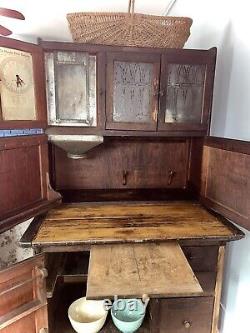 1918 Hoosier Cupboard Cabinet Country Farmhouse Kitchen Primitive Oak Glass Orig