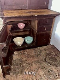 1918 Hoosier Cupboard Cabinet Country Farmhouse Kitchen Primitive Oak Glass Orig