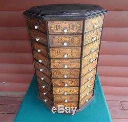 1920's Antique Nut & Bolt & Screw 72 Drawer Octagon Revolving Oak Store Cabinet