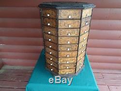 1920's Antique Nut & Bolt & Screw 72 Drawer Octagon Revolving Oak Store Cabinet